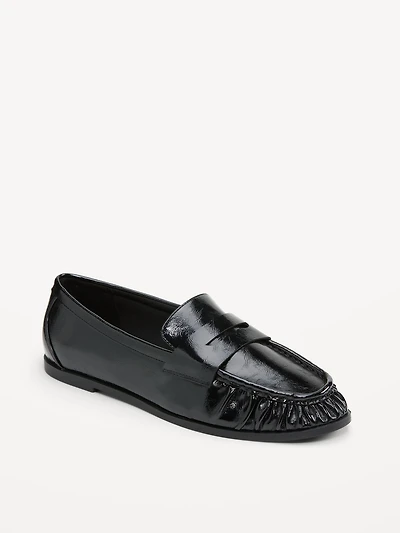 Faux-Leather Ruched Loafers
