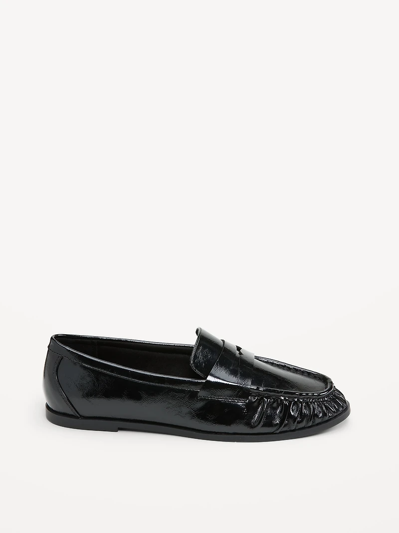 Faux-Leather Ruched Loafers