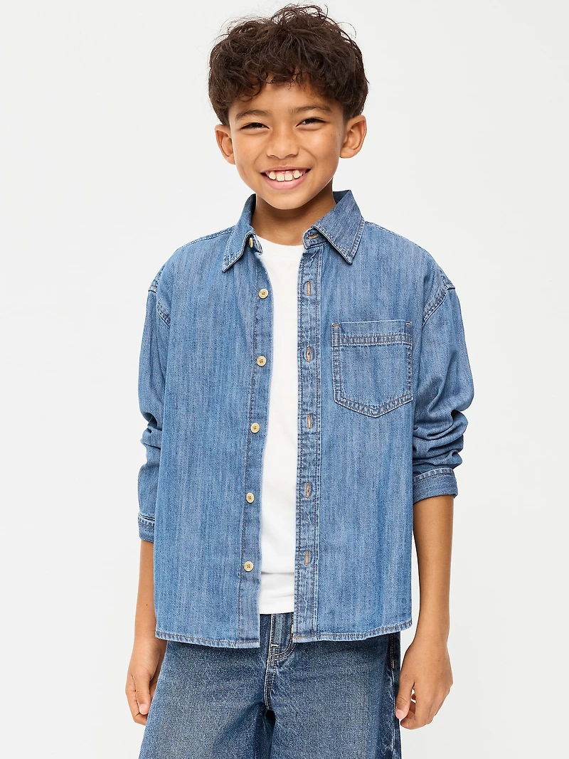 Oversized Long-Sleeve Denim Shirt for Boys