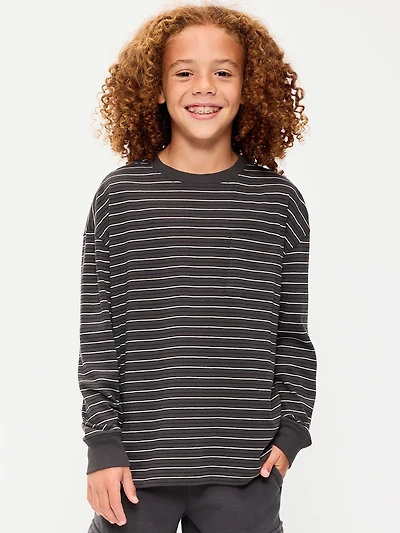 Oversized Long-Sleeve Striped Pocket T-Shirt for Boys