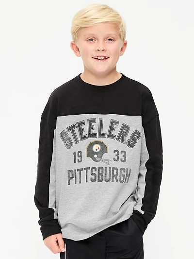 Pittsburgh Steelers Long-Sleeve Oversized Graphic Football T-Shirt for Boys