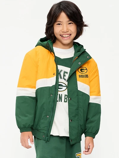 Green Bay Packers Oversized Crinkled Hooded Jacket for Boys