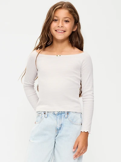 Fitted Off-Shoulder Ribbed Top for Girls