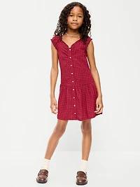 Short-Sleeve Fit and Flare Button-Front Dress for Girls