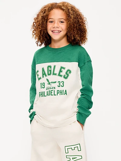 Philadelphia Eagles Long-Sleeve Oversized Graphic Football T-Shirt for Boys