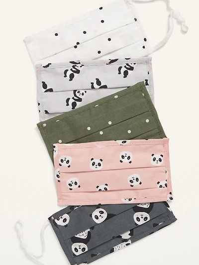 Variety 5-Pack of Triple-Layer Cloth Pleated Face Masks for Kids