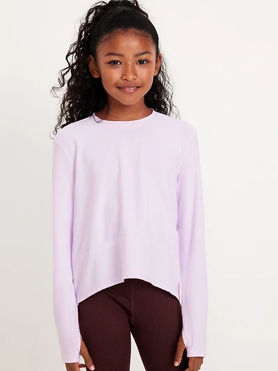 Long-Sleeve Curved-Hem Performance Top for Girls