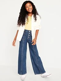 High-Waisted Button-Fly Super Baggy Wide-Leg Jeans for Girls