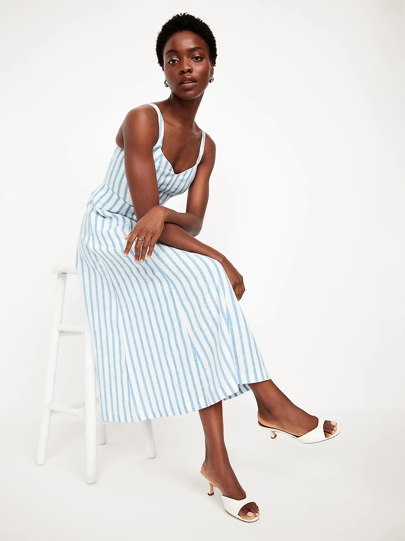 Fit & Flare Sleeveless Linen-Blend Midi Dress