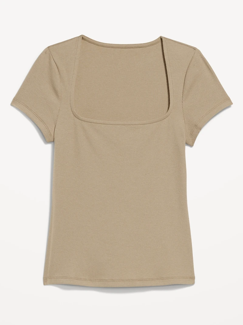 Ribbed Square-Neck T-Shirt