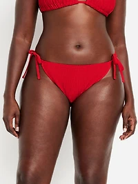Mid-Rise Textured String Bikini Swim Bottoms