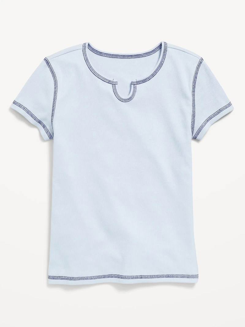 Fitted Short-Sleeve Ribbed T-Shirt for Girls