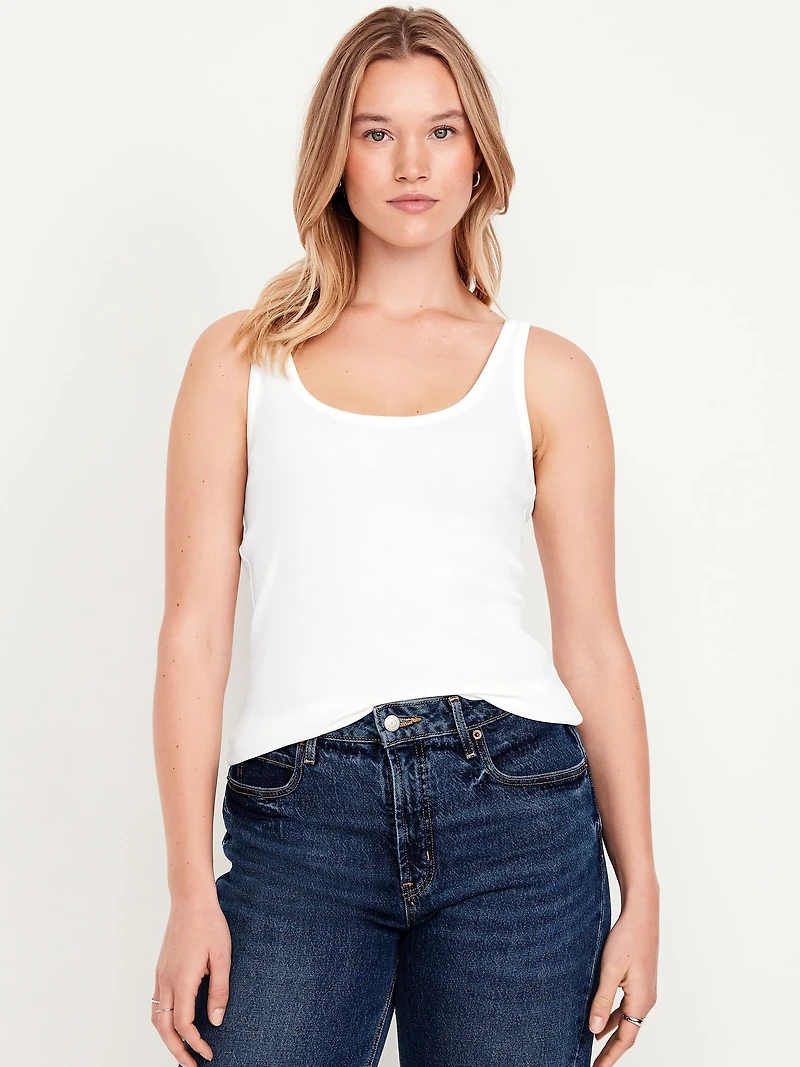 First-Layer Ribbed Scoop-Neck Tank Top