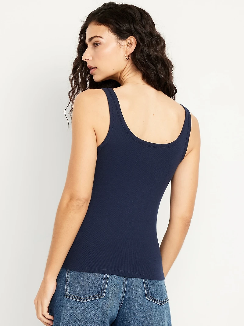 First-Layer Ribbed Scoop-Neck Tank Top
