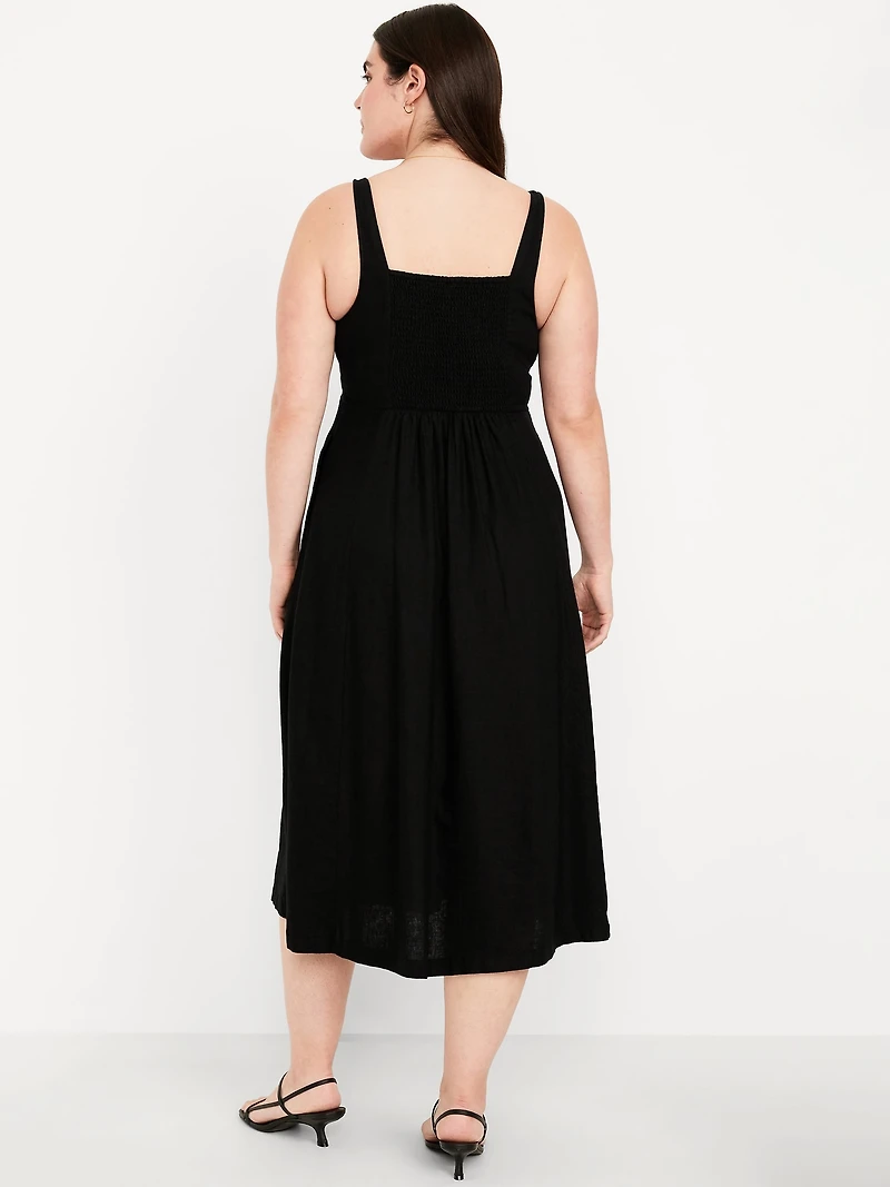 Fit & Flare Sleeveless Linen-Blend Midi Dress