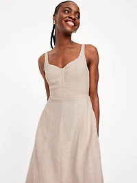 Fit & Flare Sleeveless Linen-Blend Midi Dress