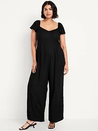 Fit & Flare Flutter-Sleeve Crepe Jumpsuit