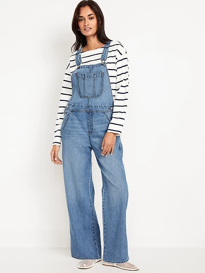 Baggy Wide-Leg Jean Overalls