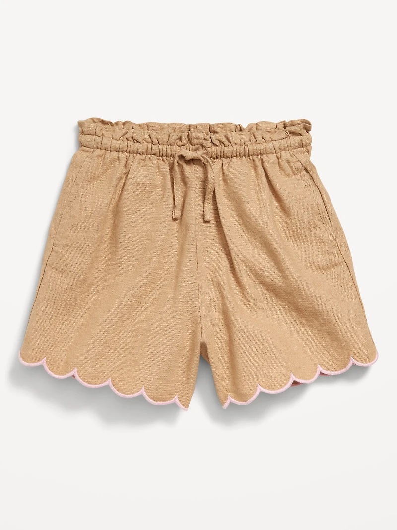 Linen-Blend Scallop-Trim Shorts for Toddler Girls
