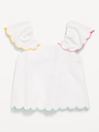 Short-Sleeve Linen-Blend Scallop-Trim Top for Toddler Girls