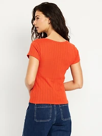 Lace-Trim Ribbed Pointelle T-Shirt