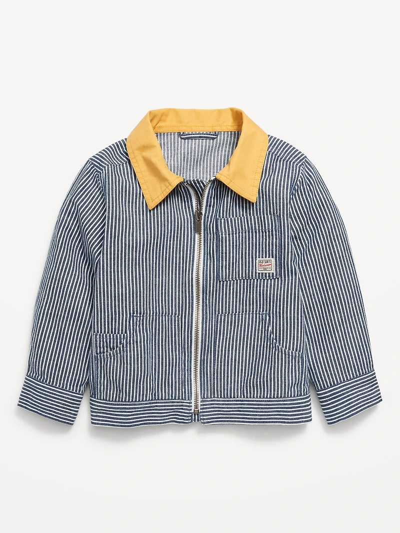 Loose Collared Zip-Front Utility Jacket for Toddler Boys