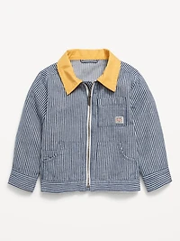 Loose Collared Zip-Front Utility Jacket for Toddler Boys