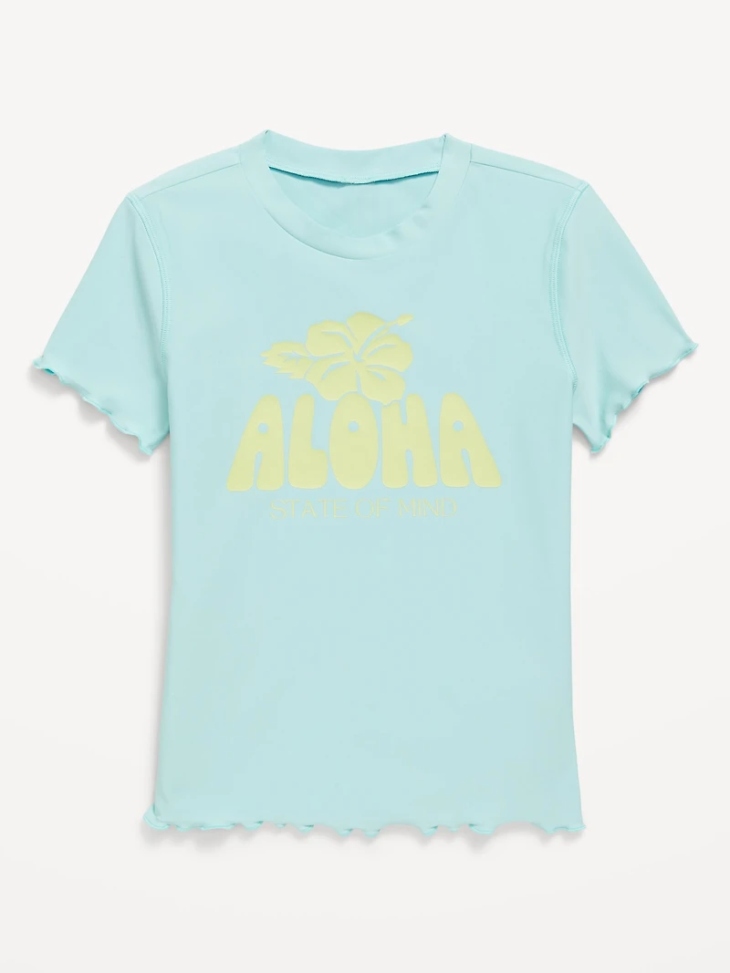 Lettuce-Edge Graphic Rashguard Swim Top for Girls