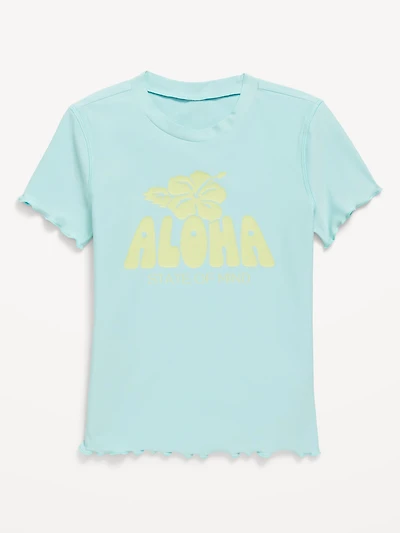 Lettuce-Edge Graphic Rashguard Swim Top for Girls