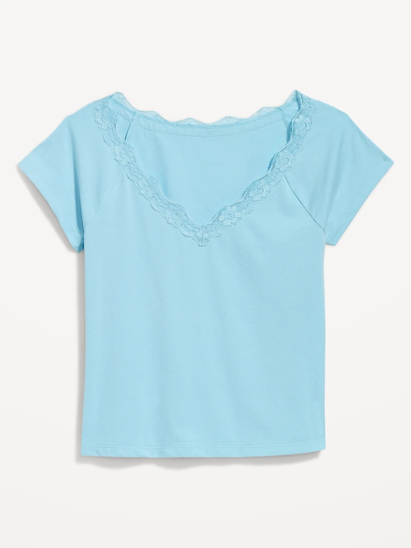 Lace-Trim V-Neck Top