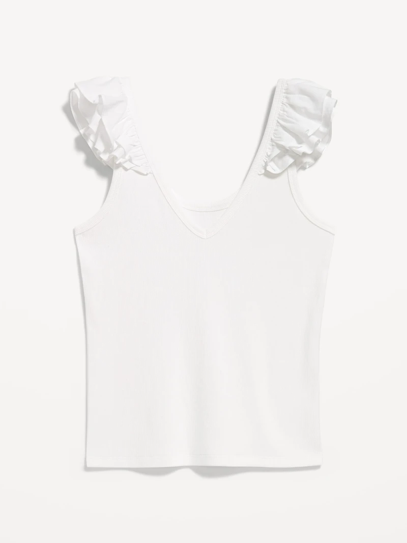 Ruffle-Trim Mixed Material Top
