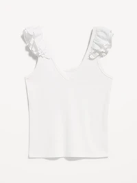 Ruffle-Trim Mixed Material Top