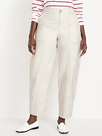 High-Waisted Canvas Barrel Ankle Pants