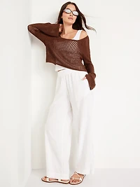 Open-Stitch Cropped Bouclé Sweater