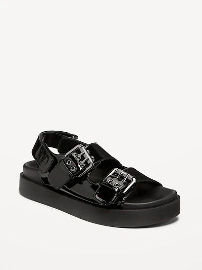 Faux-Leather Chunky Buckle Sandals