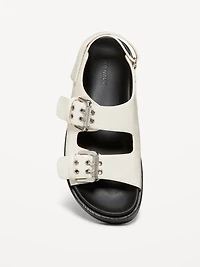Faux-Leather Chunky Buckle Sandals