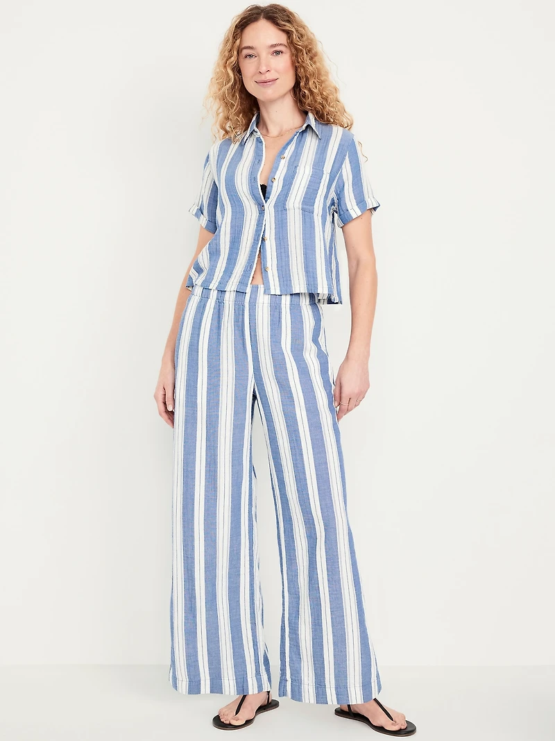 High-Waisted Crinkle Gauze Super Wide-Leg Pants