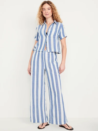High-Waisted Crinkle Gauze Super Wide-Leg Pants