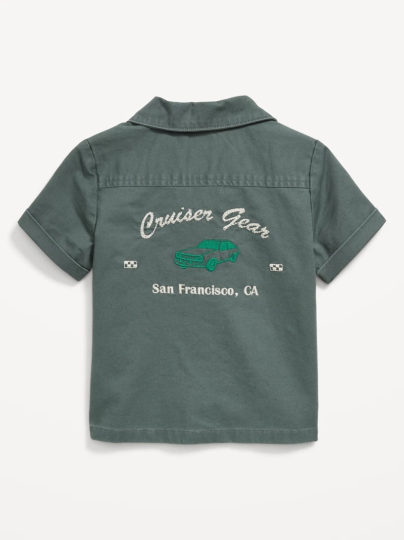 Short-Sleeve Embroidered Pocket Shirt for Toddler Boys