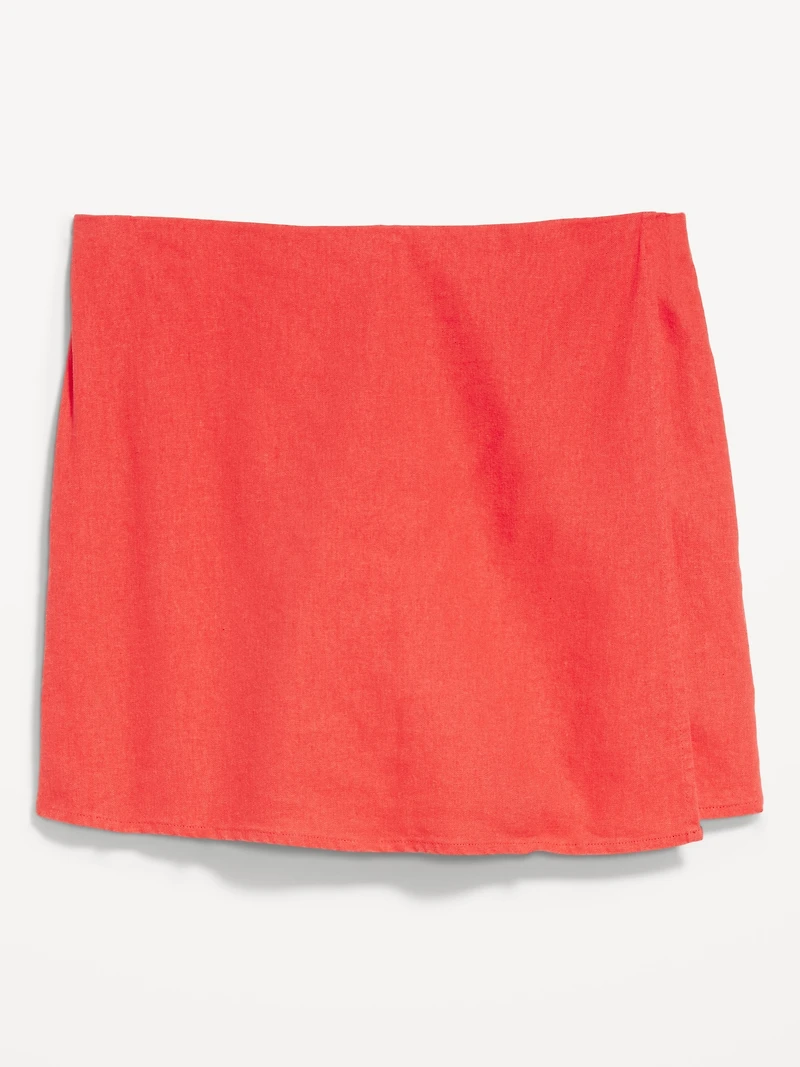 High-Waisted Linen-Blend Mini Skort