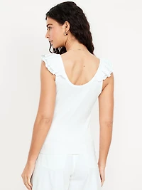 Ruffle-Trim Mixed Material Top