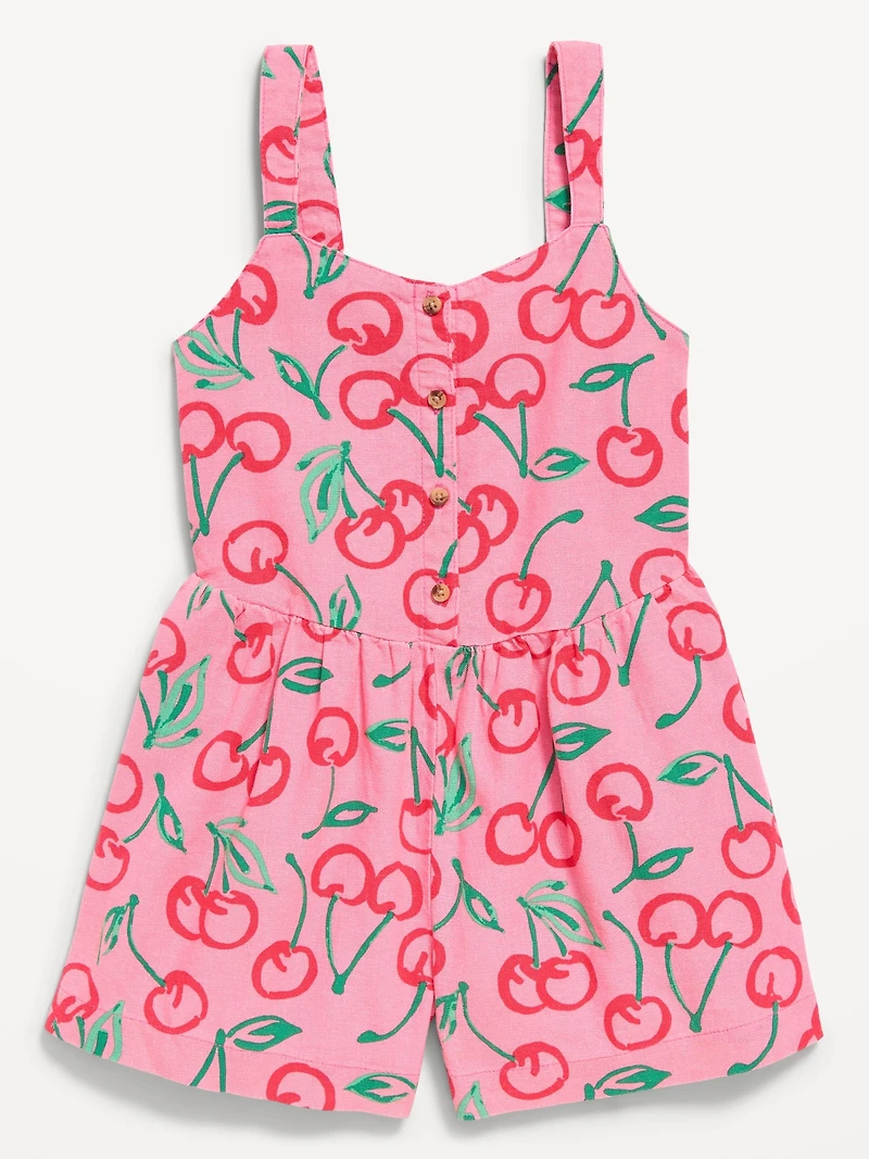 Sleeveless Linen-Blend Button-Front Romper for Girls