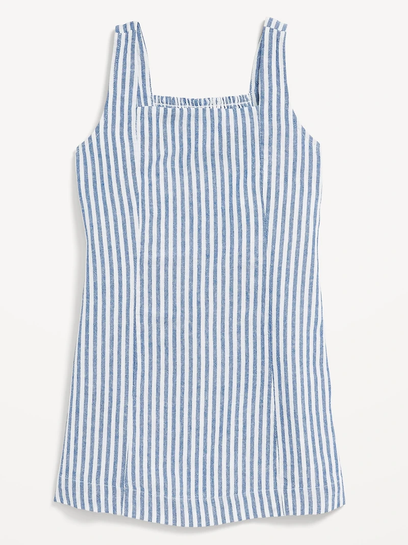 Printed Sleeveless Linen-Blend Shift Dress for Girls