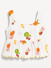 Printed Sleeveless Button-Front Double-Weave Top for Girls