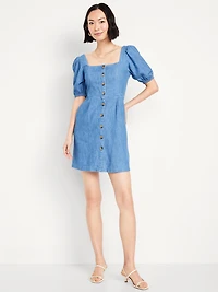 Puff-Sleeve Mini Dress