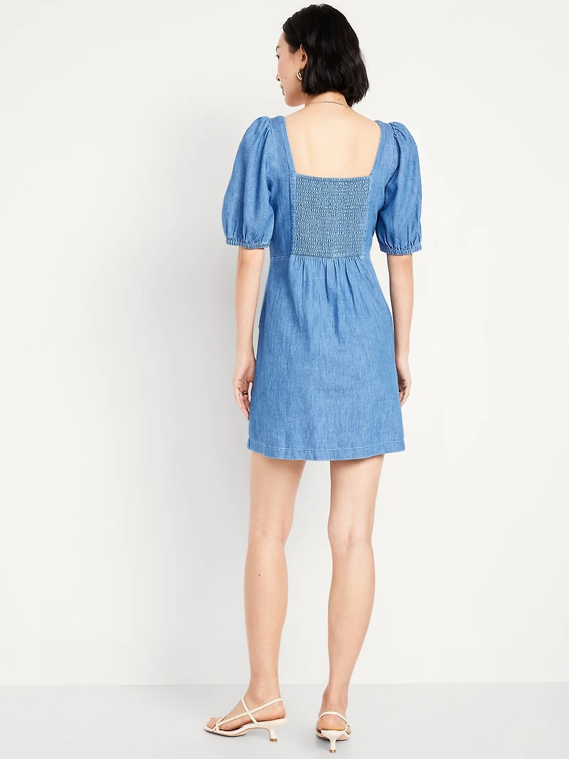 Puff-Sleeve Mini Dress