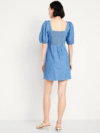 Puff-Sleeve Mini Dress