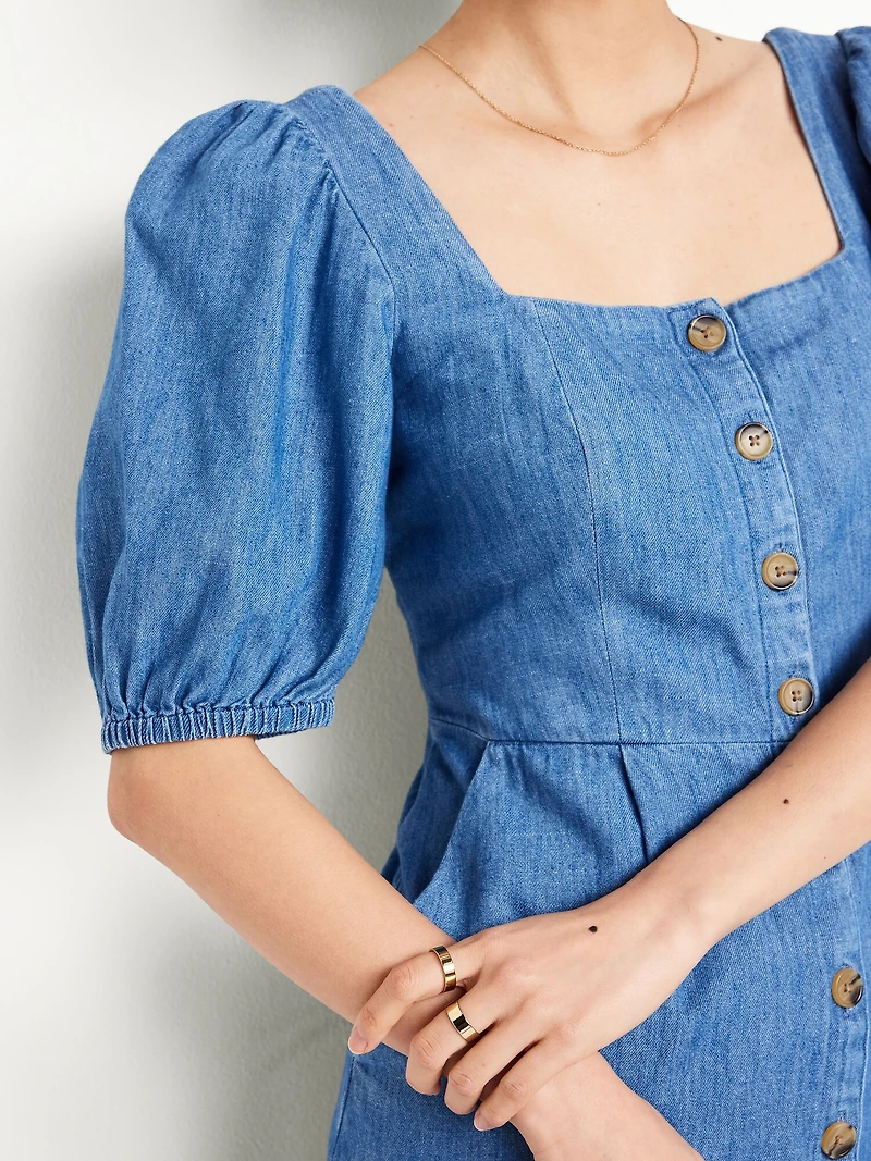 Puff-Sleeve Mini Dress