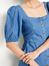 Puff-Sleeve Mini Dress