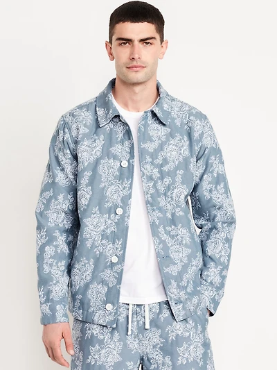 Textured Floral Shirt Jacket
